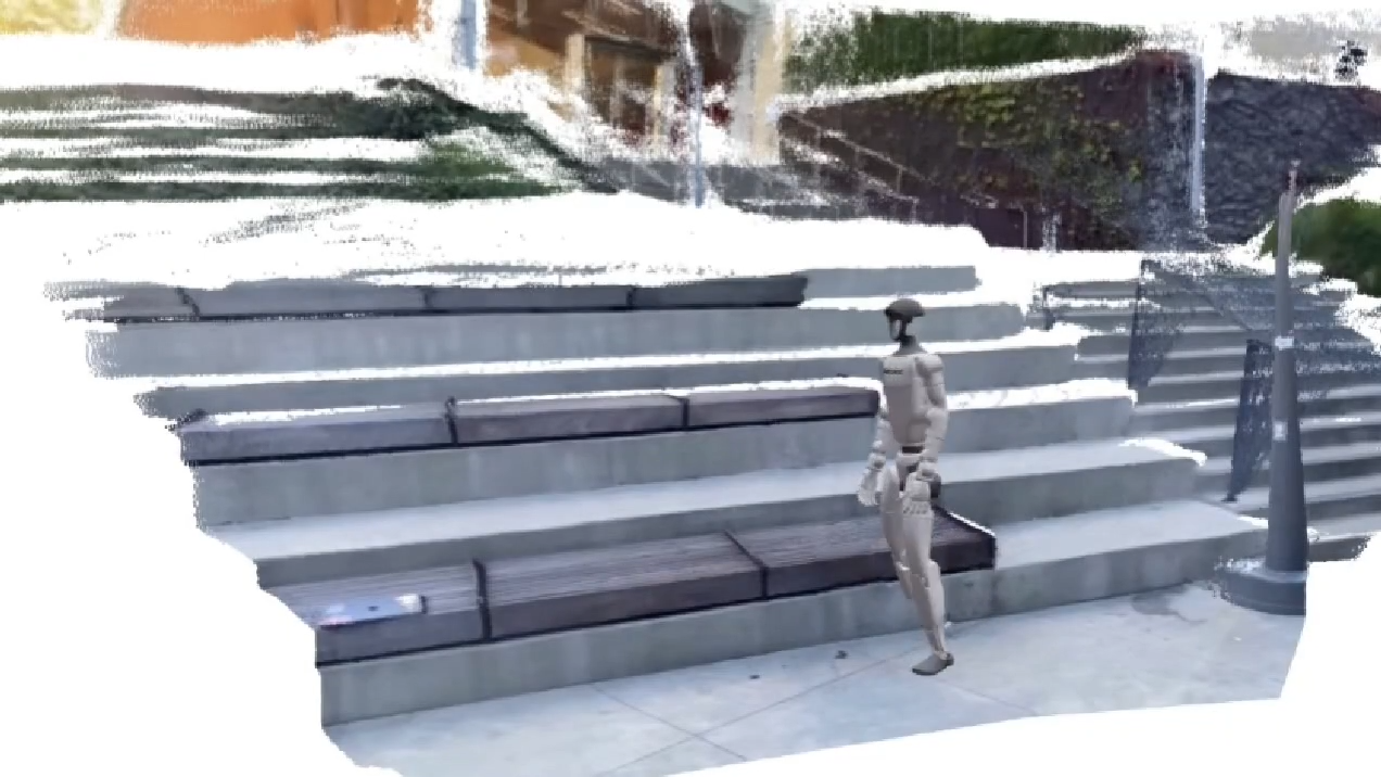 一看视频就能学会的VideoMimic——三步走：先real2sim(涉及视频作为输入、提取姿态且点云化、重定向到G1上)，后sim中训练，最后sim2real