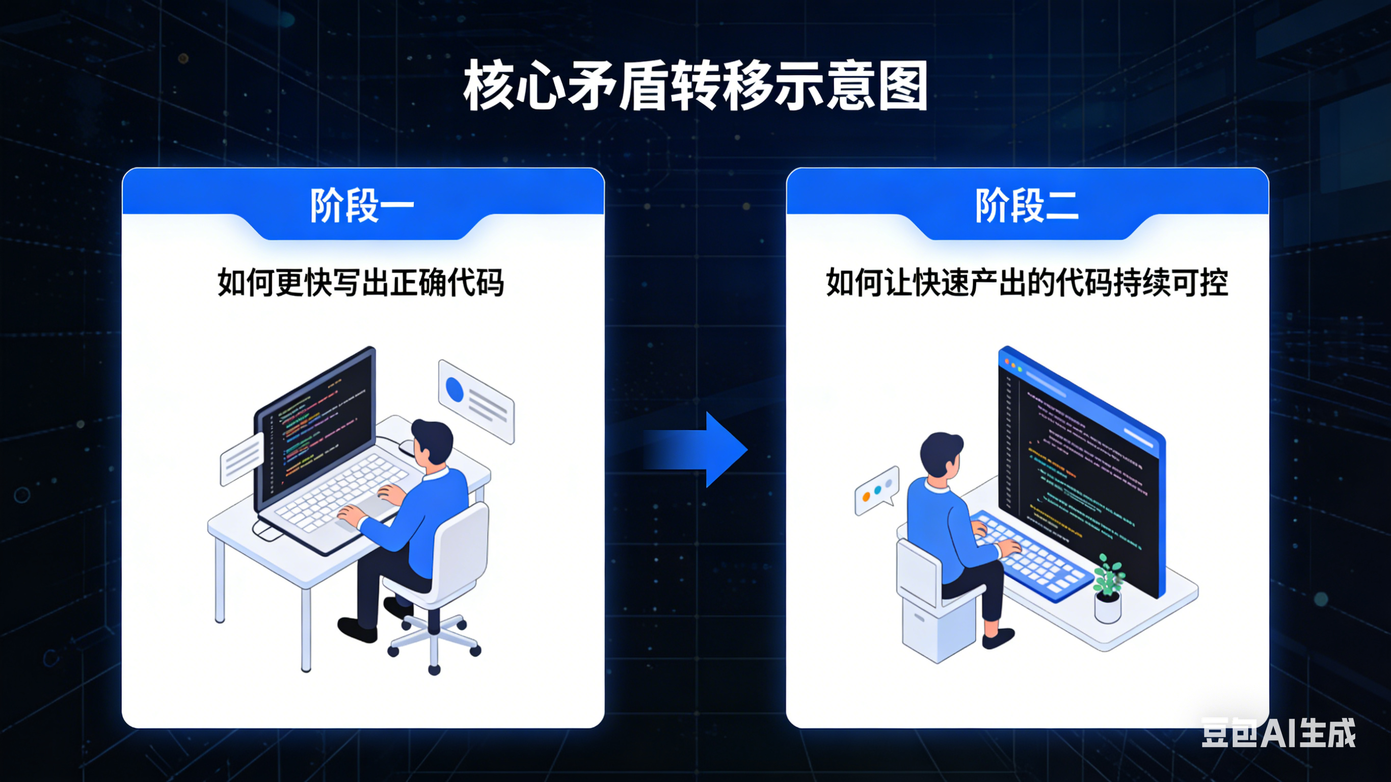 [图6：核心矛盾转移示意图 - 从“如何更快写出正确代码”到“如何让快速产出的代码持续可控”]