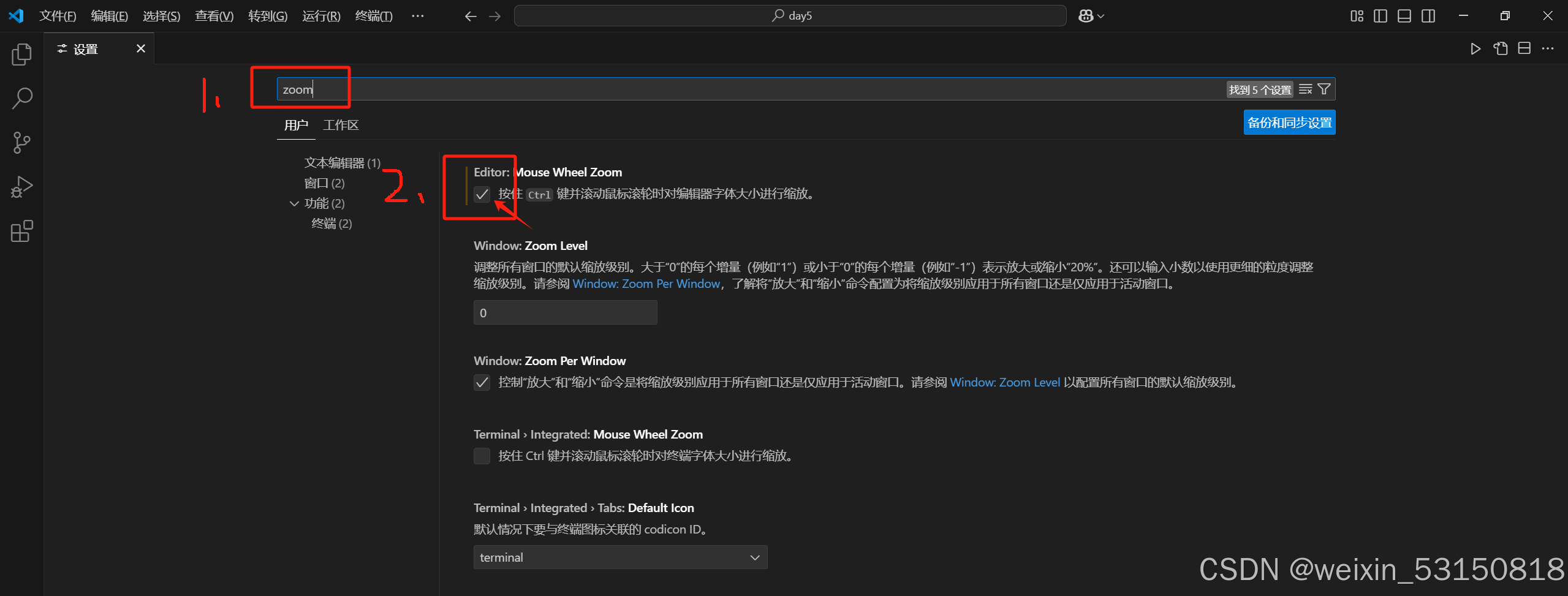 VScode字体大小调整——ctrl + 鼠标滚轮_vscode怎么设置ctrl加滚轮放大字体