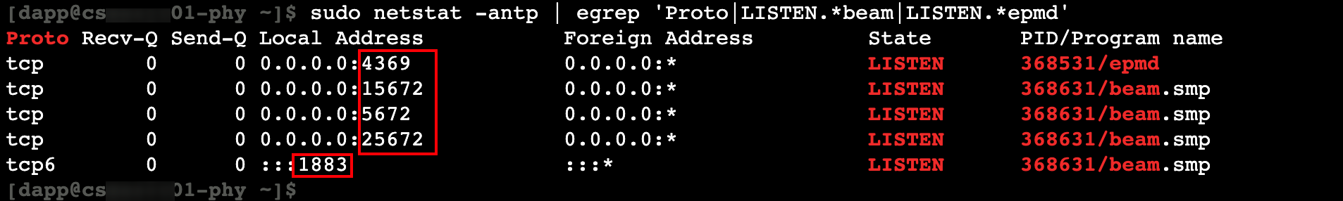 rabbitmq-server 监听的端口 epmd beam