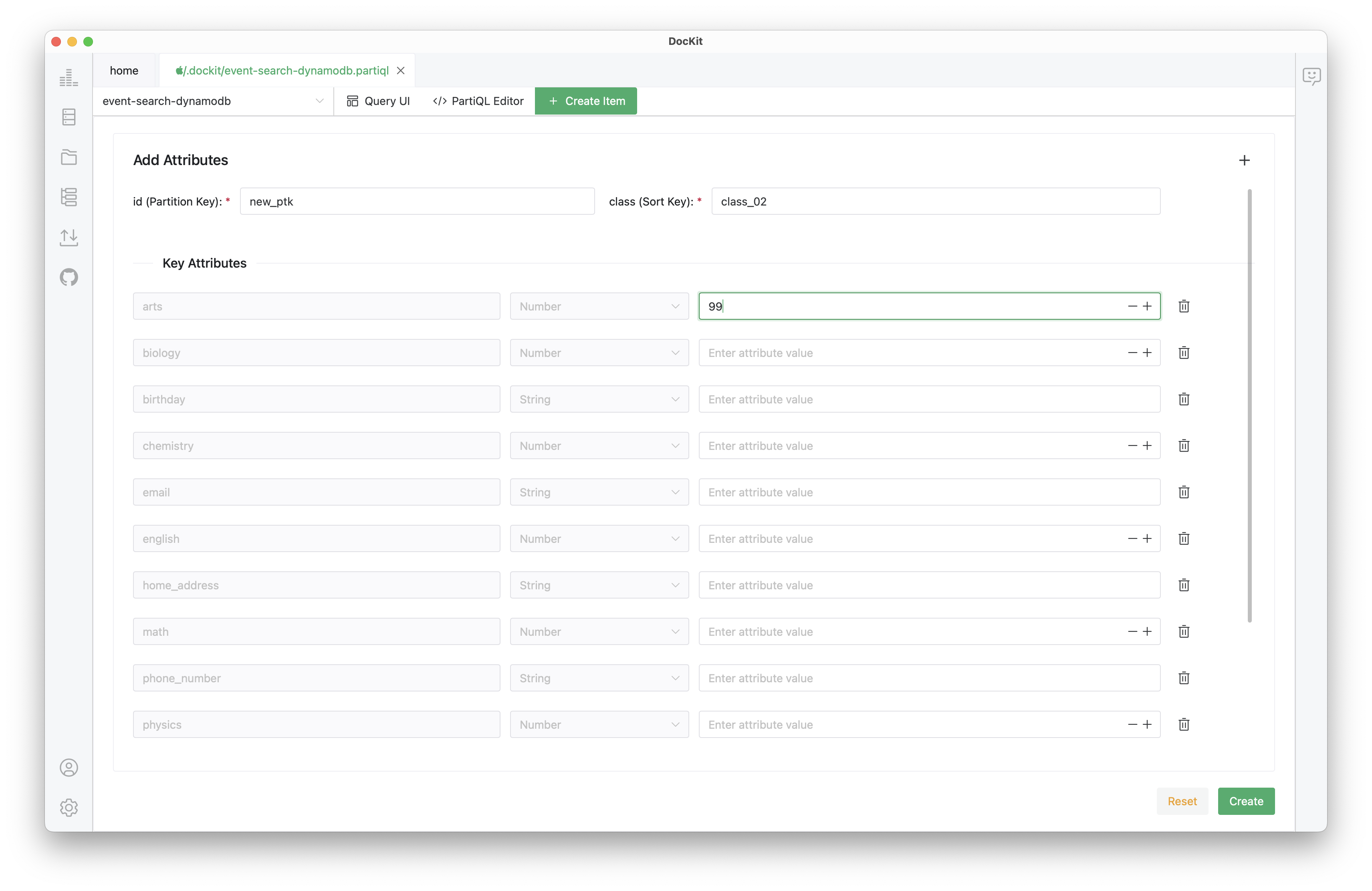 DocKit DynamoDB Create Item UI