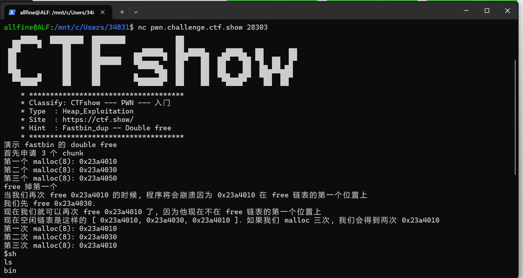 CTFshow-pwn147-fastbin_dup调试解析_fastbin的pwn题目-CSDN博客