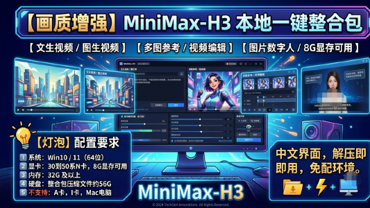 【本地部署】ComfyUI + MiniMax H3 视频生成一键整合包:中文控制台/多模态控制/8G显存可用封面图