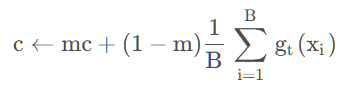 c ← m*c + (1−m) * (1/B) * Σ gt(xi)