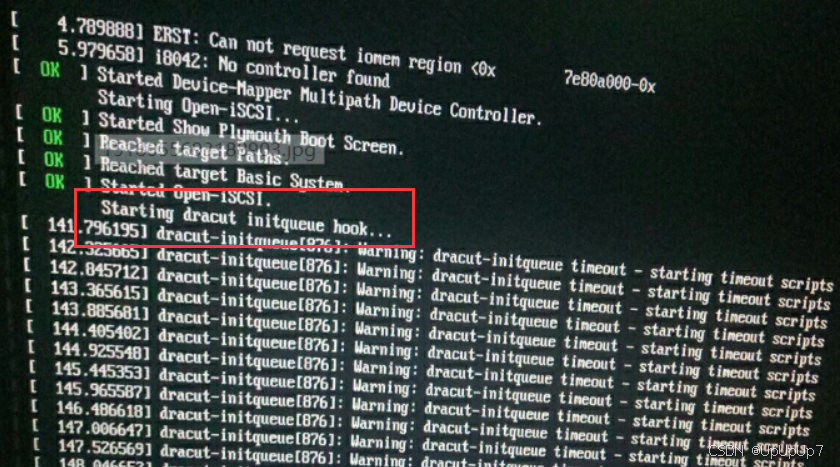 使用U盘安装Centos7启动过程出现了以下报错：starting dracut initqueue hook
