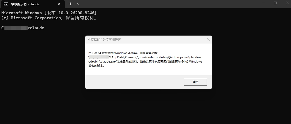 Claude Code 报错截图
