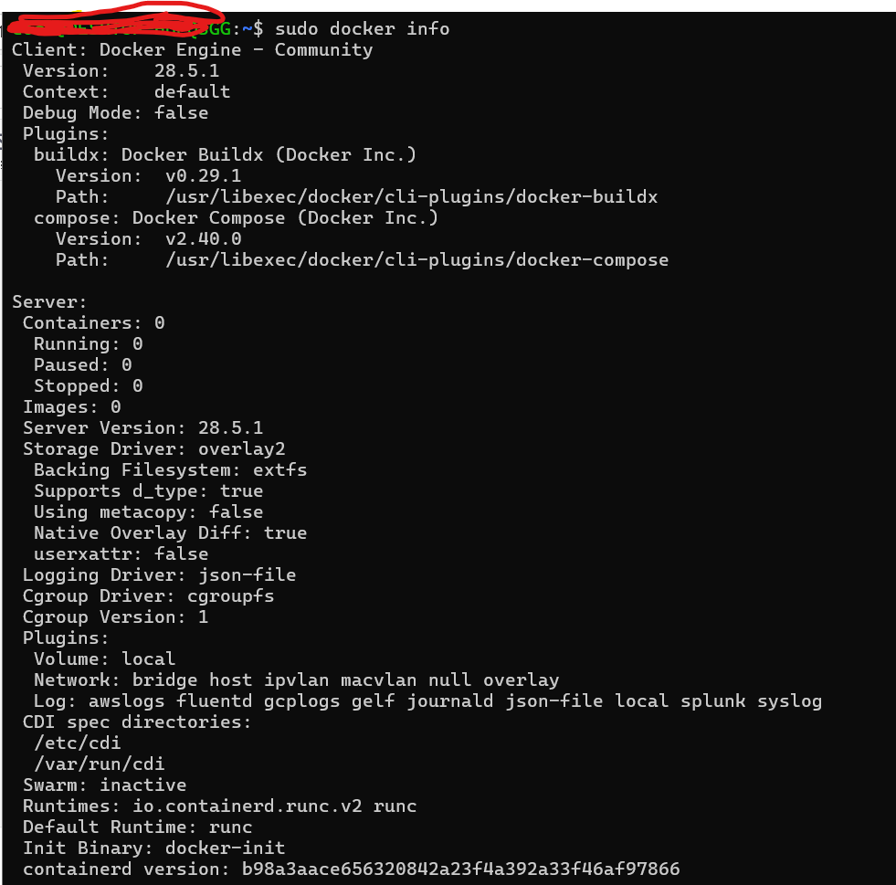 sudo docker info  命令执行截图