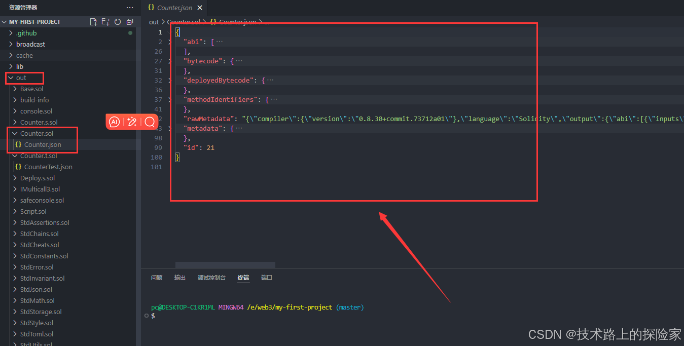 **建议截图位置**：ABI JSON 文件在 VSCode 中的视图。