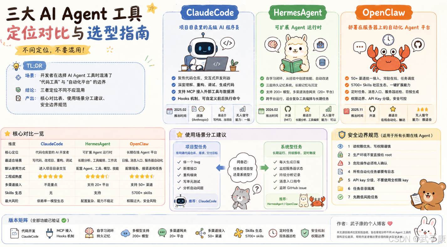 调查研究-137 对比 OpenClaw、HermesAgent、ClaudeCode:三种 AI Agent 工具本质上不是同一类东西
