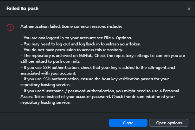 GitHub desktop 推送报错问题解决_authentication failed. some common reasons ...