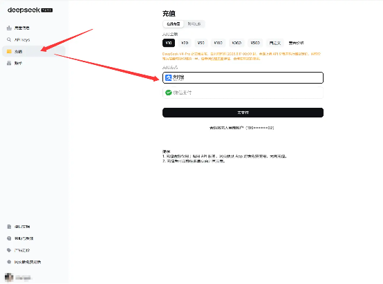 DeepSeek充值页面