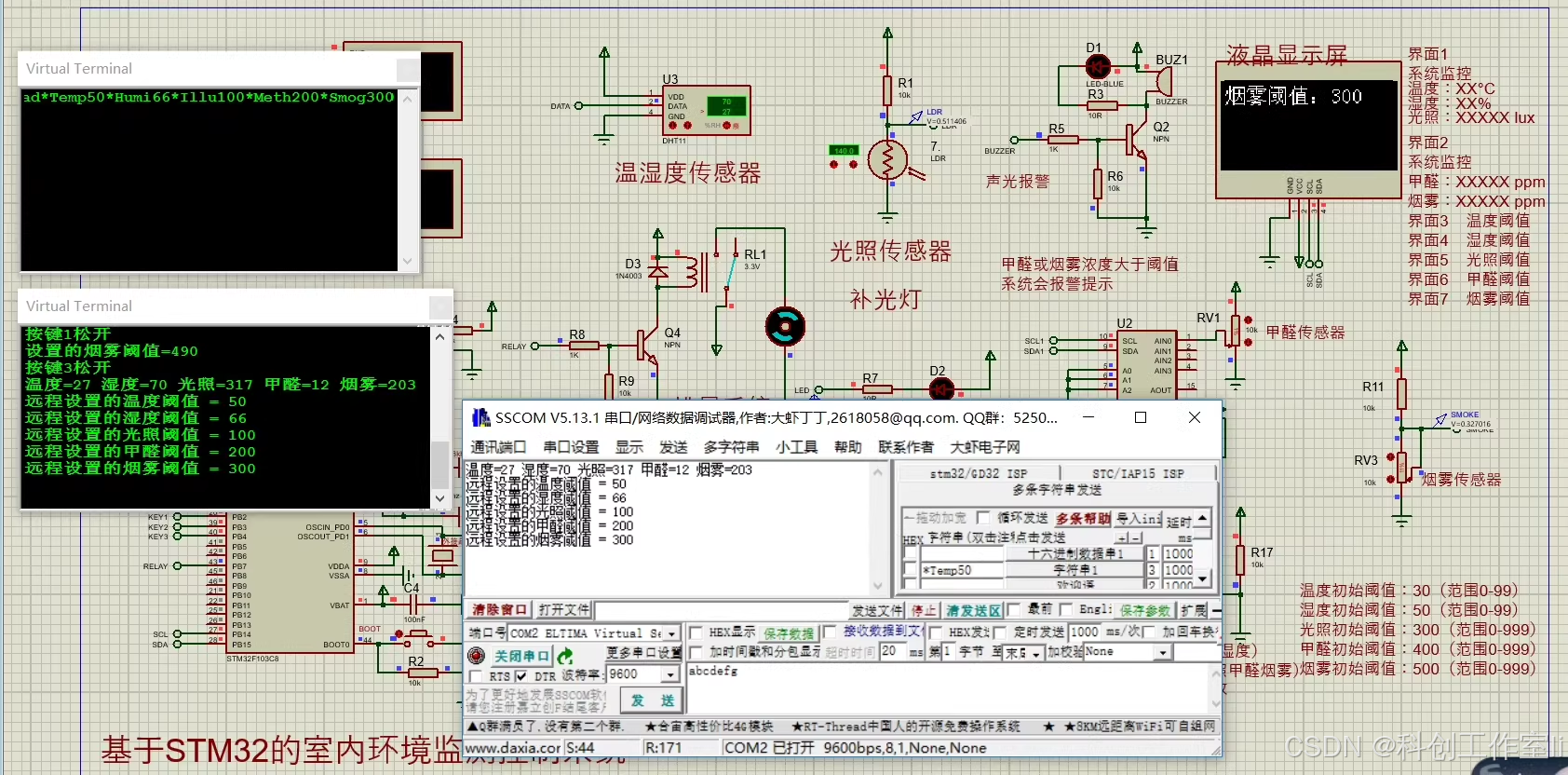 基于 STM32 的室内环境监测控制系统(代码+Proteus 仿真)_室内环境控制系统代码-CSDN博客