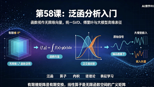AI大模型与数学·第58课 泛函分析入门:函数视作无限维向量,统一SVD、傅里叶、大模型高维表征底层逻辑封面图