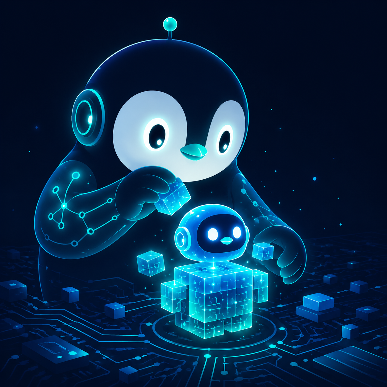 AI 自己造 AI 的抽象示意