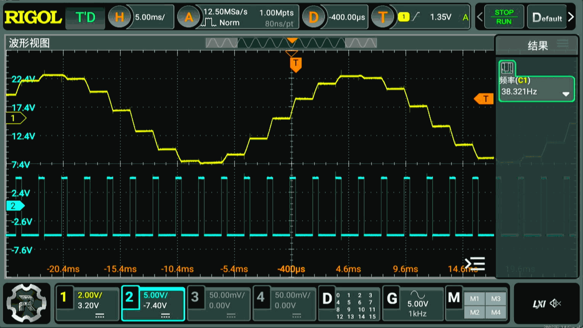 ▲ 图1.4.7  开关频率为500Hz， 占空比为25%