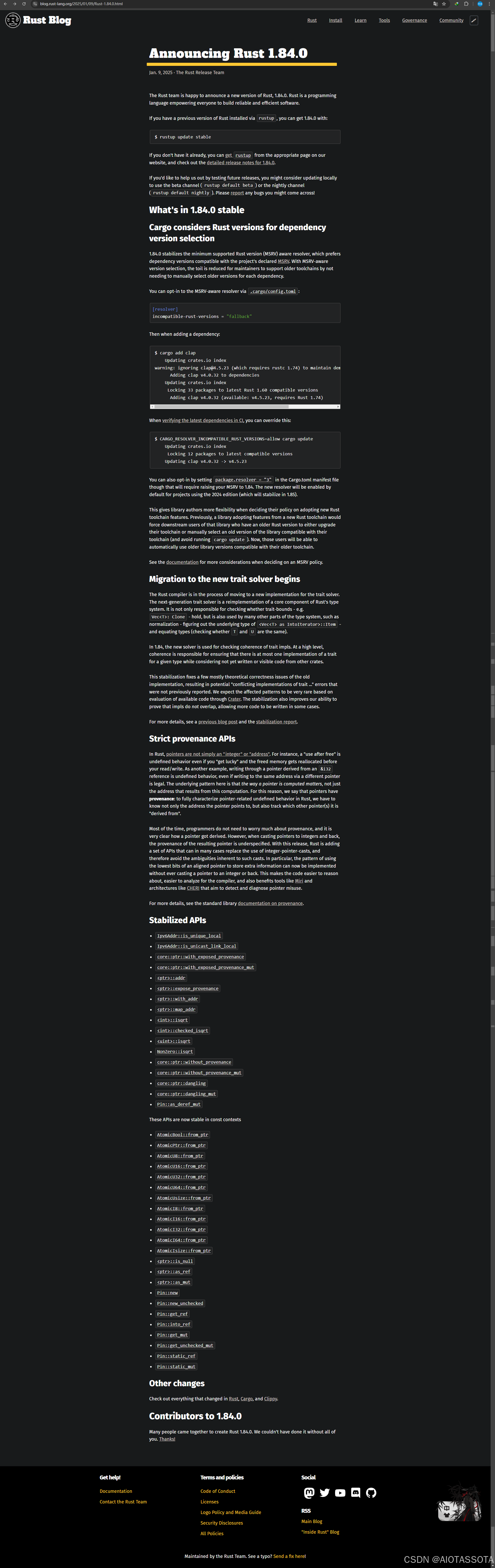 2025 年 1 月 9 日 · Rust 发布团队 宣布 Rust 1.84.0 _rust2025版本-CSDN博客