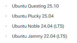 支持的Ubuntu版本