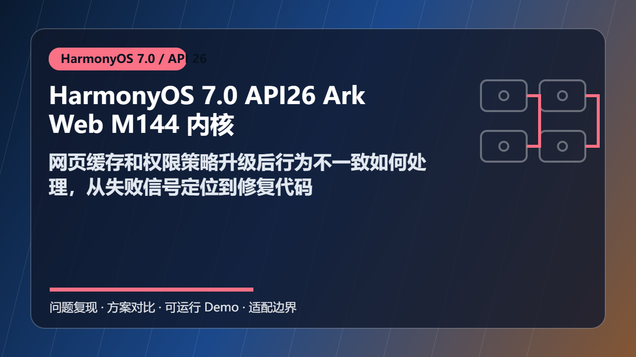 HarmonyOS 7.0 API26 ArkWeb M144 内核适配 代码实战:网页缓存和权限策略升级后行为不一致如何处理,从失败信号定位到修复代码