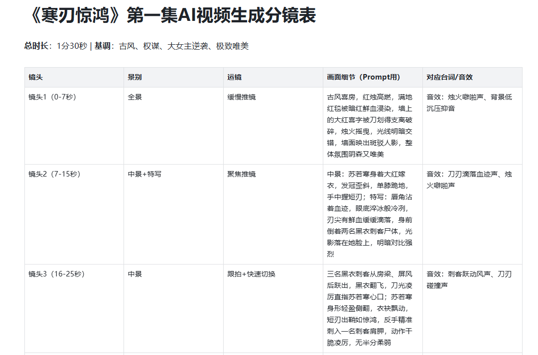AI漫剧分镜表