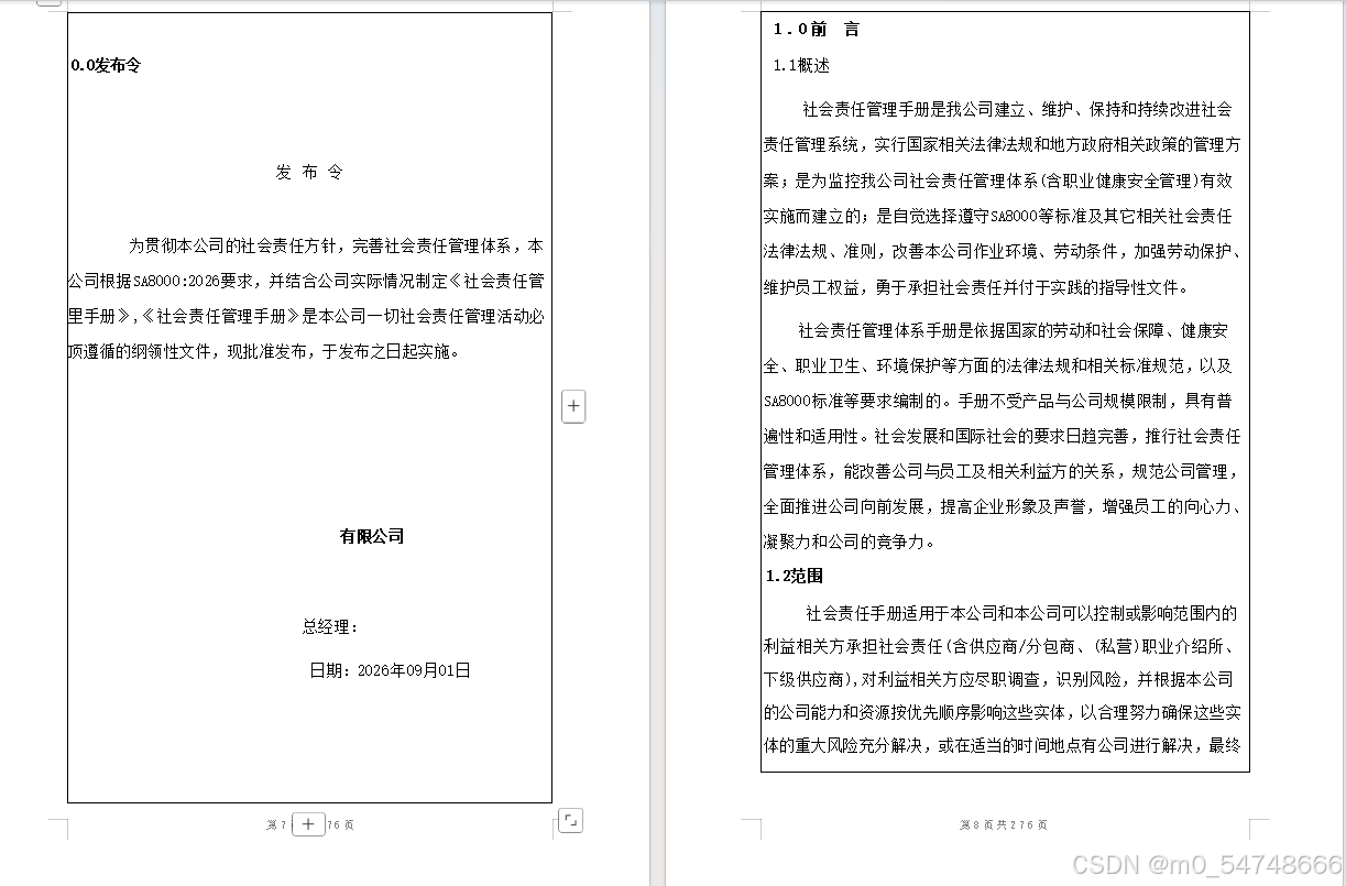 SA8000-2026 新版社会责任管理体系全套模板word-CSDN博客