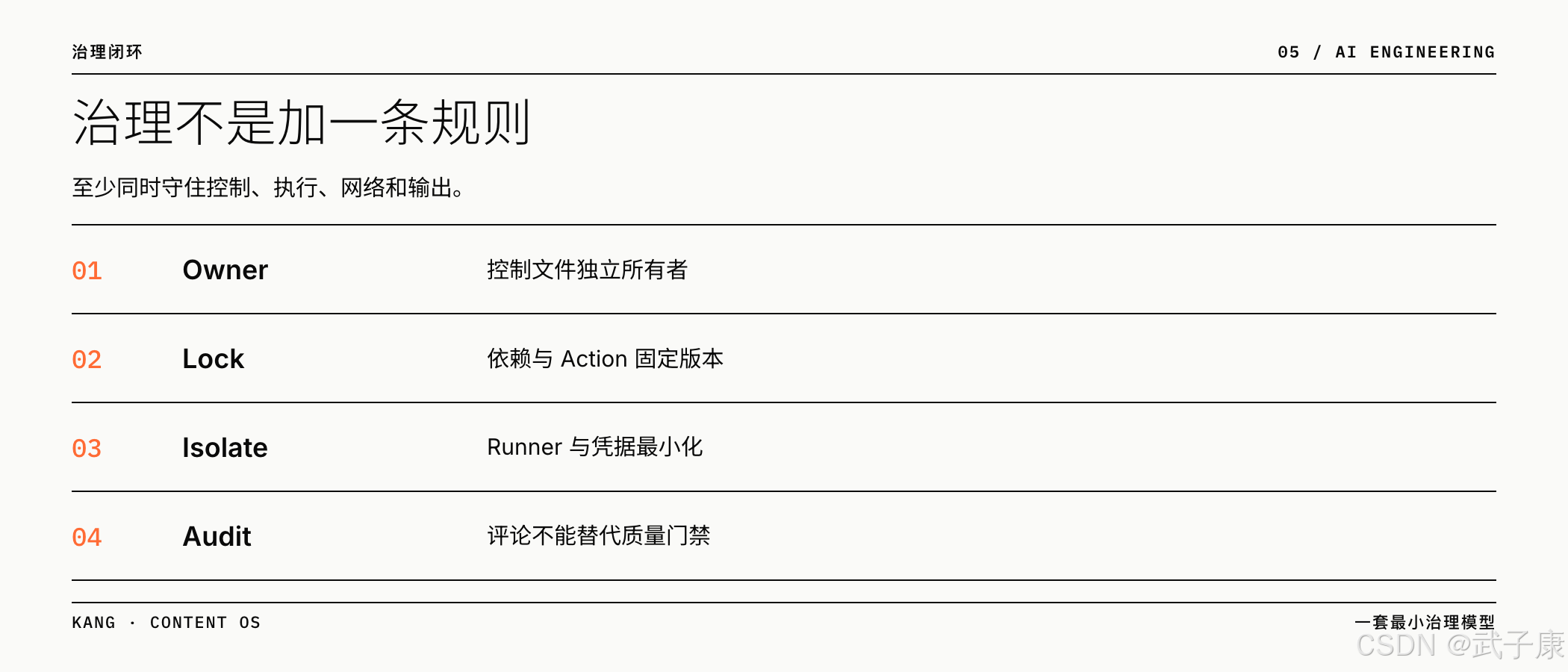 治理不是加一条规则：Owner / Lock / Isolate / Audit 四点闭环