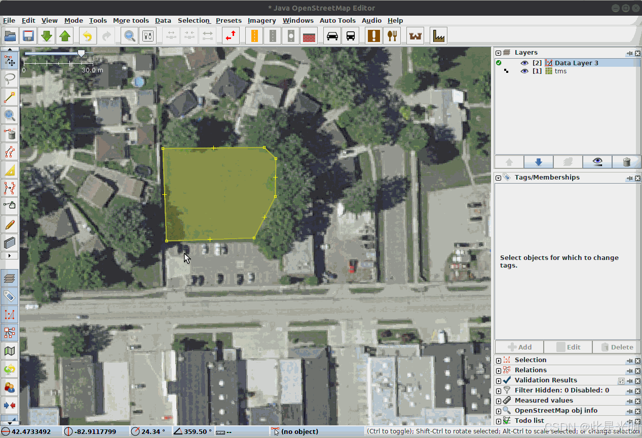 使用 JOSM（Java Open Street Map Editor）在复杂场景中标注线段