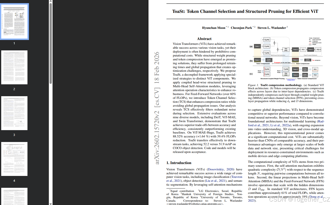 ToaSt: Token Channel Selection and Structured Pruning for Efficient ViT ...