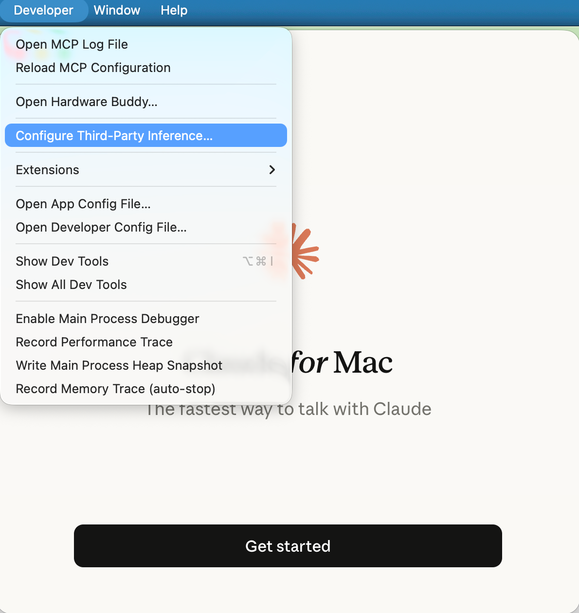 打开第三方推理配置（Mac）