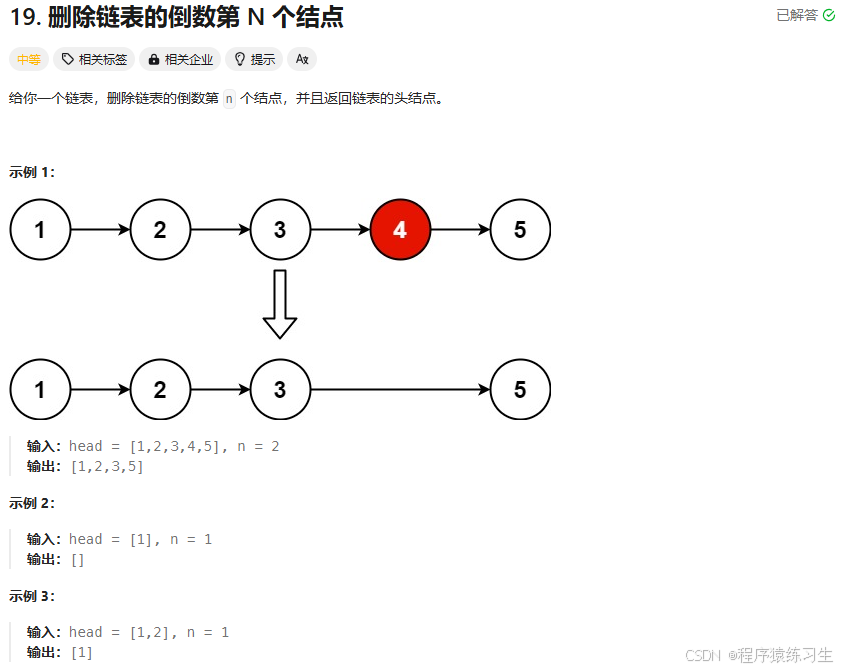 C++速通LeetCode中等第18题-删除链表的倒数第N个结点（最简单含注释）