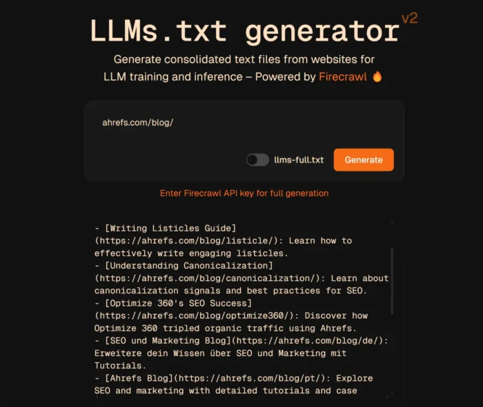 LLMs.txt生成器正在运行。