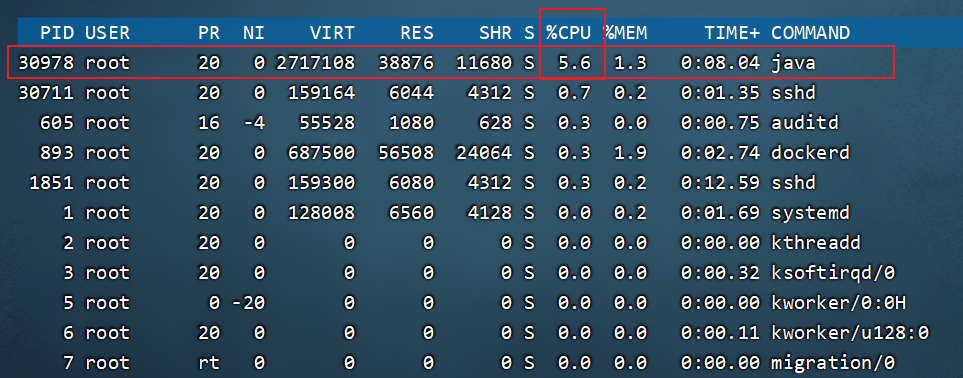 top命令查看占用cpu
