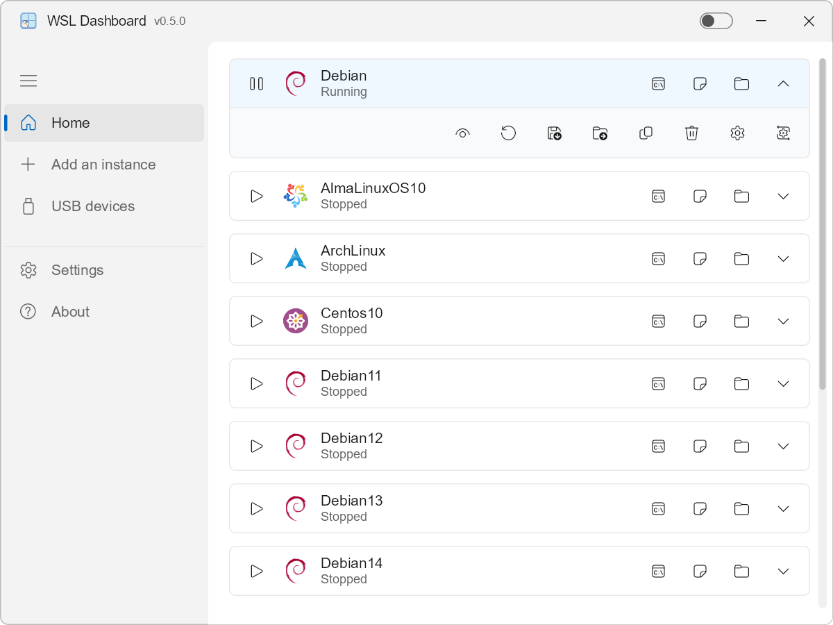 wsl-dashboard 界面截图