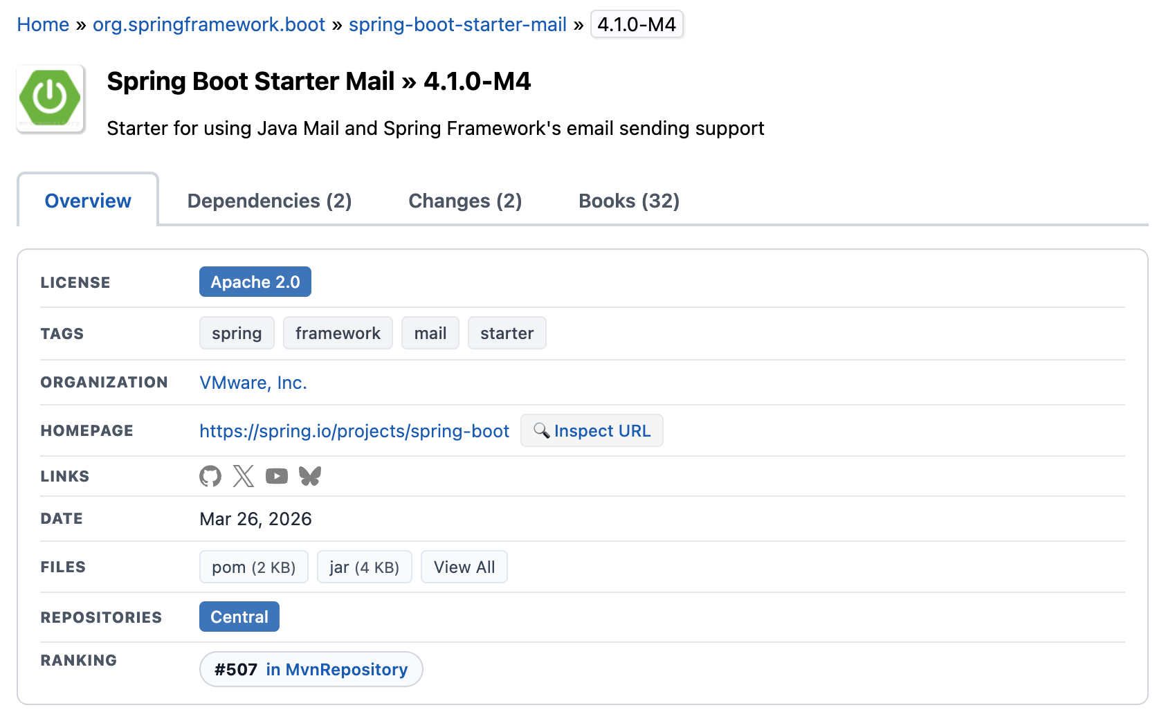 Spring boot 4.x 不再提供 spring-boot-starter-mail 引用，改为如下结构发送邮件_springboot4 ...