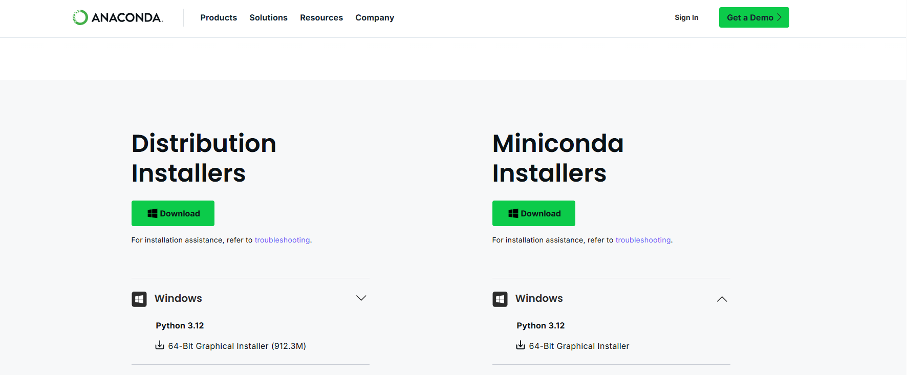 [说明：此处建议配一张Anaconda官网下载页面的截图，突出显示Windows Python 3.x版本的下载链接。]