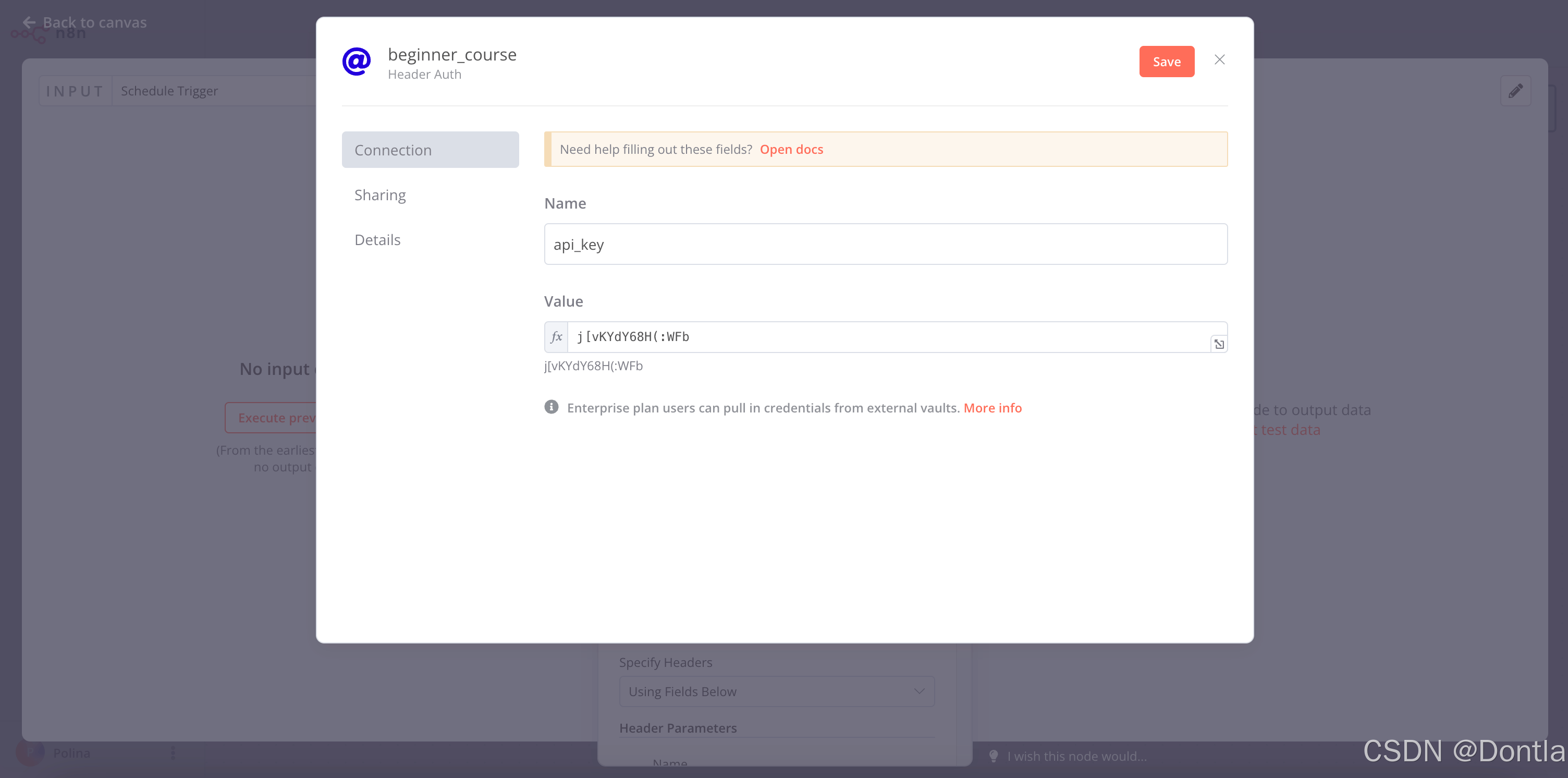 HTTP Request node credentials