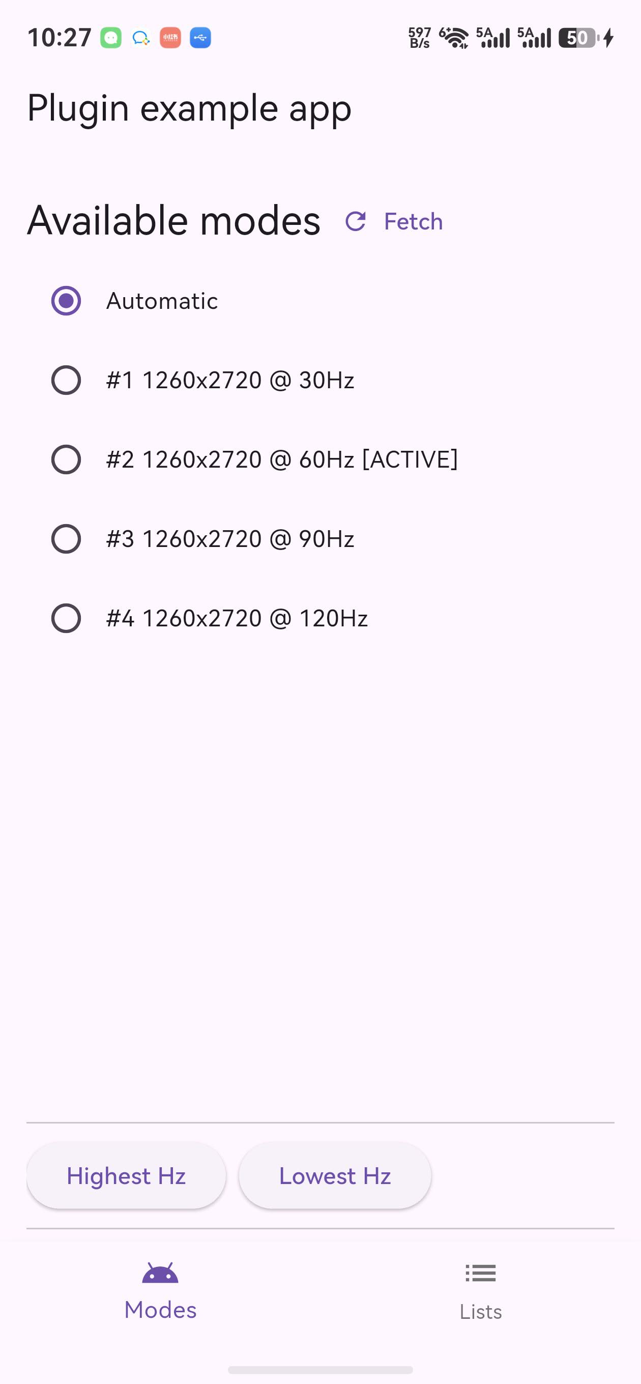 flutter_displaymode 鸿蒙真机：显示模式列表