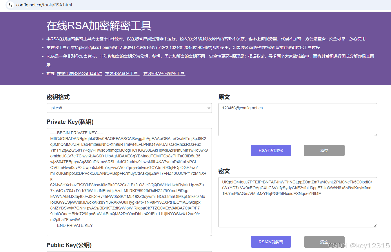 在线RSA加解密工具--支持pkcs1,pkcs8等密钥格式_rsa在线解密工具-CSDN博客