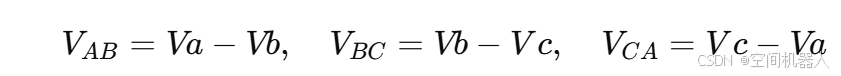 [V_{AB} = Va - Vb, \quad V_{BC} = Vb - Vc, \quad V_{CA} = Vc - Va]