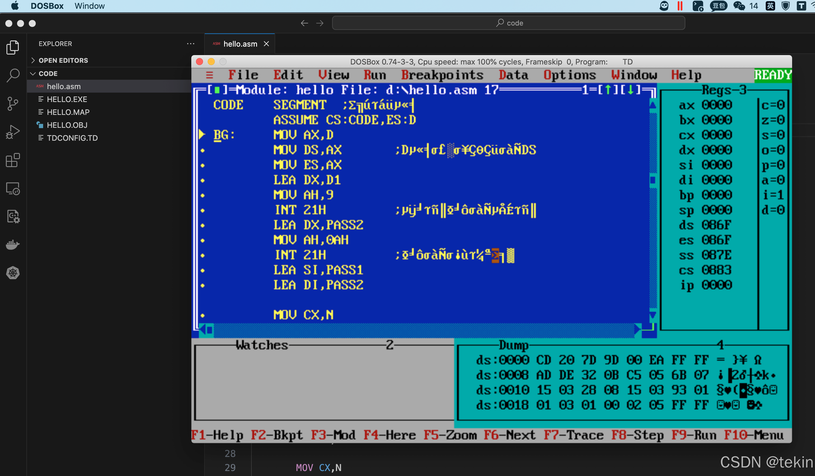 macos vscode+dosbox 8086汇编语言开发调试环境搭建方法 包含所有相关的工具的下载和安装配置方法