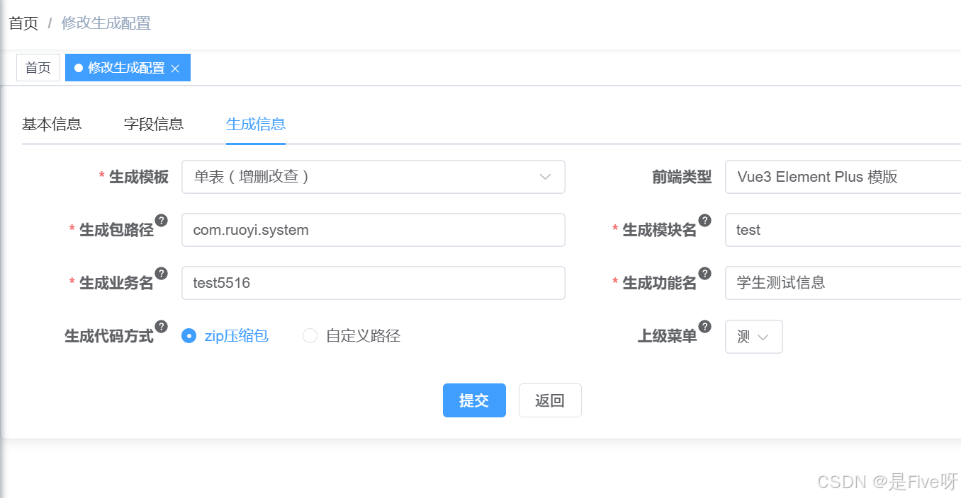 若依架构 代码生成功能操作--详细教程_若依框架代码生成详细教程