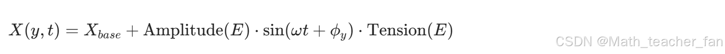 [ X(y, t) = X_{base} + \text{Amplitude}(E) \cdot \sin(\omega t + \phi_y) \cdot \text{Tension}(E) ]
