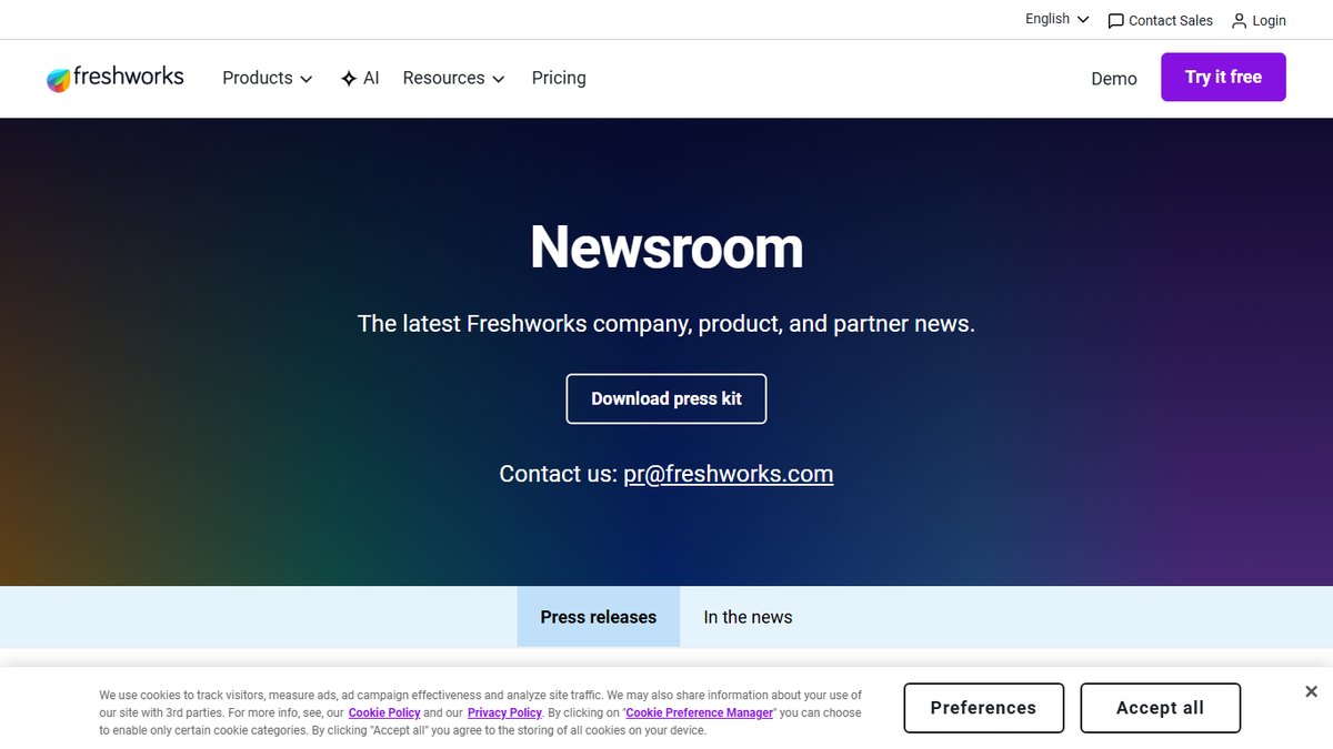 Freshworks Newsroom 官方页面截图