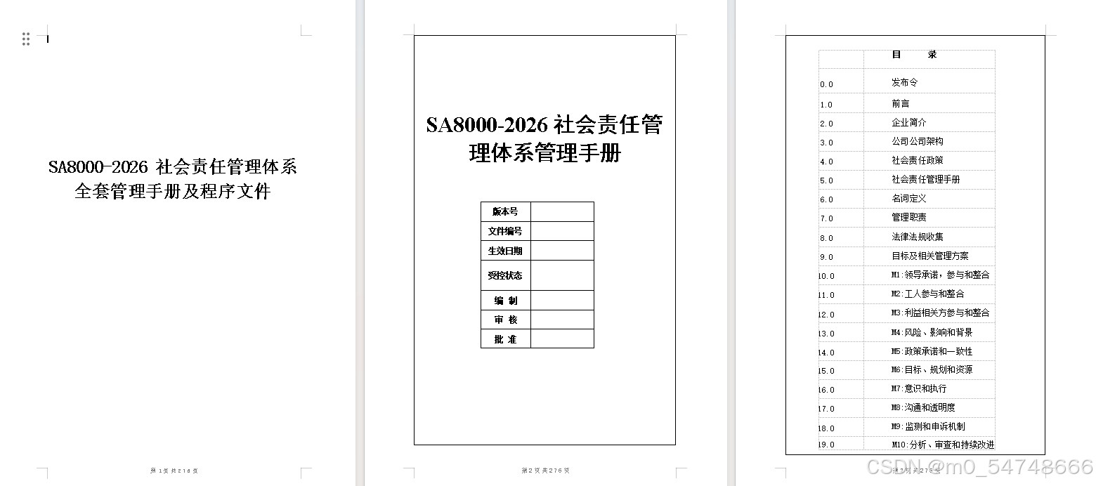SA8000-2026 新版社会责任管理体系全套模板word-CSDN博客