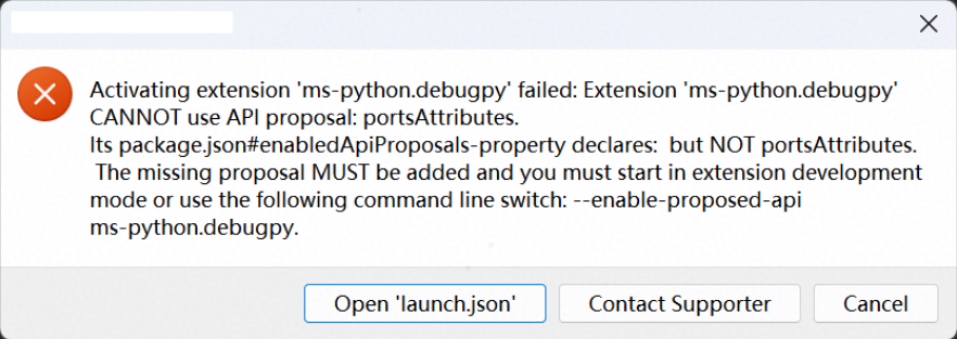 VSCode python debugger ‘ms-python.debugpy‘ CANNOT use API proposal ...