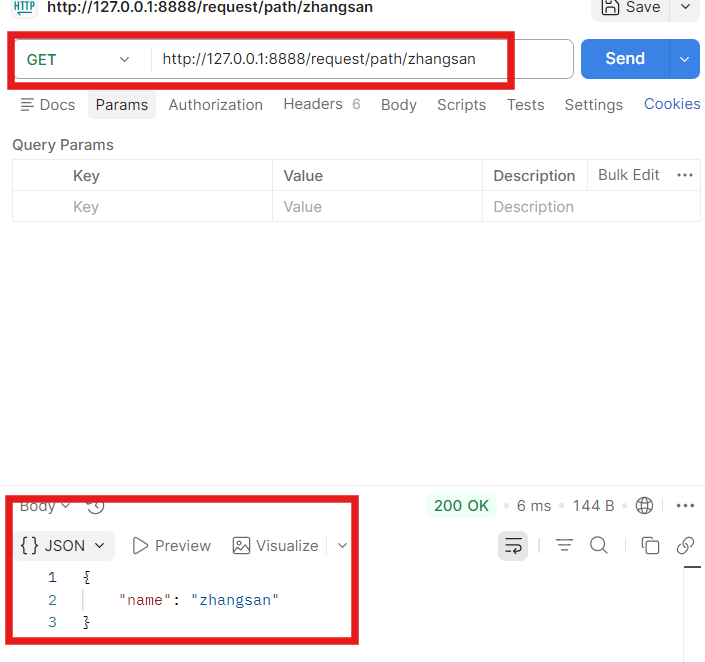 Path parameter parsing result