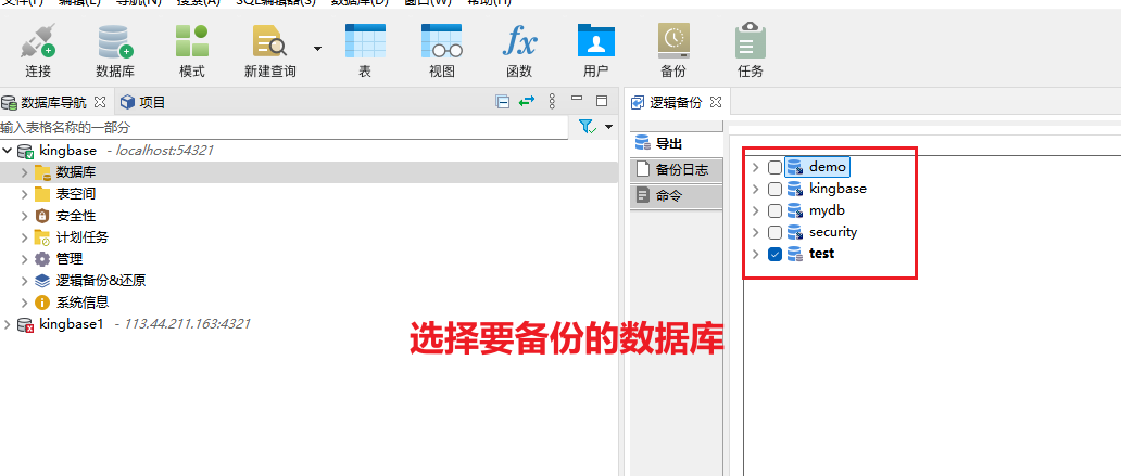 选择要进行备份的数据库