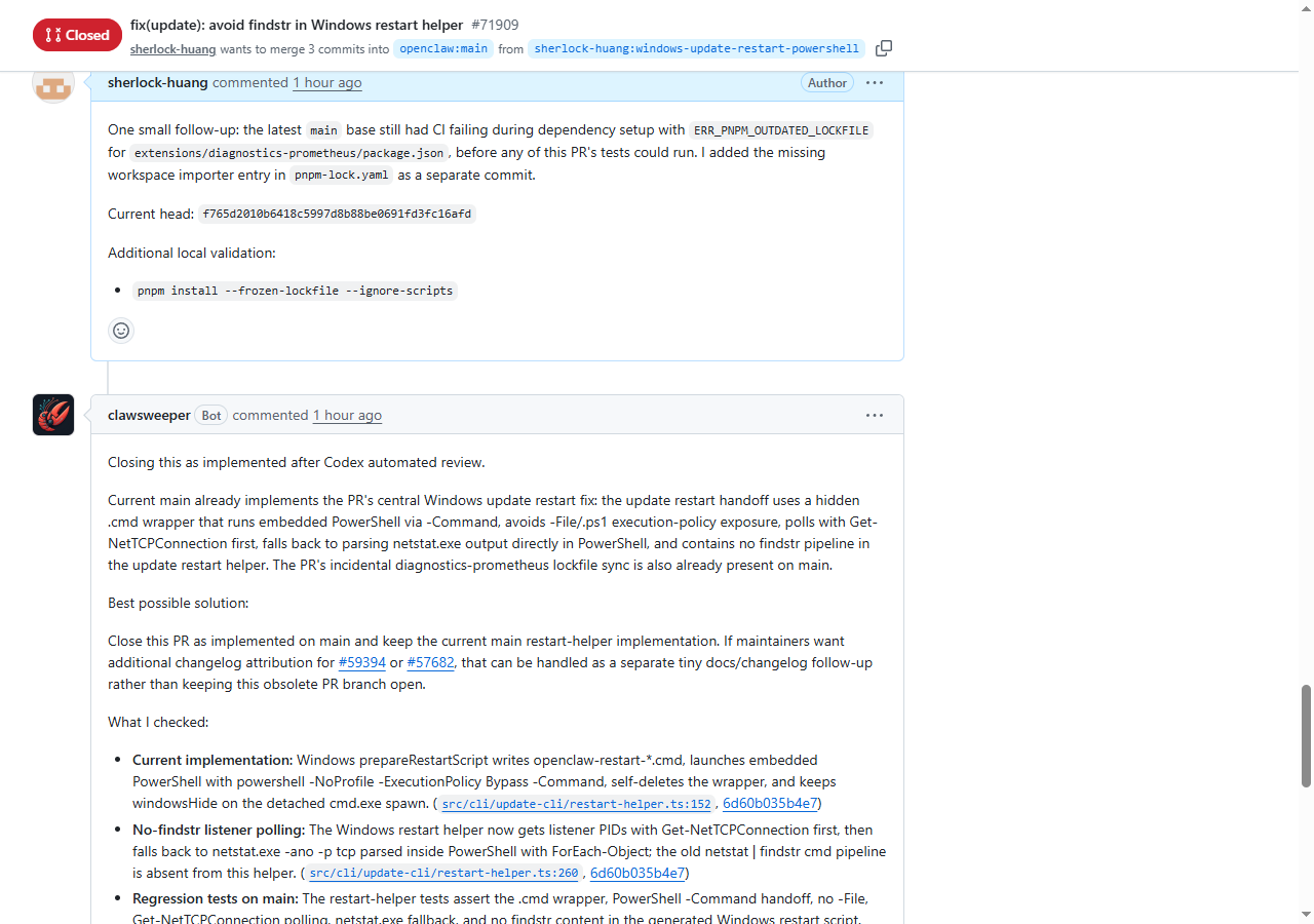 图3:PR closed as implemented on main