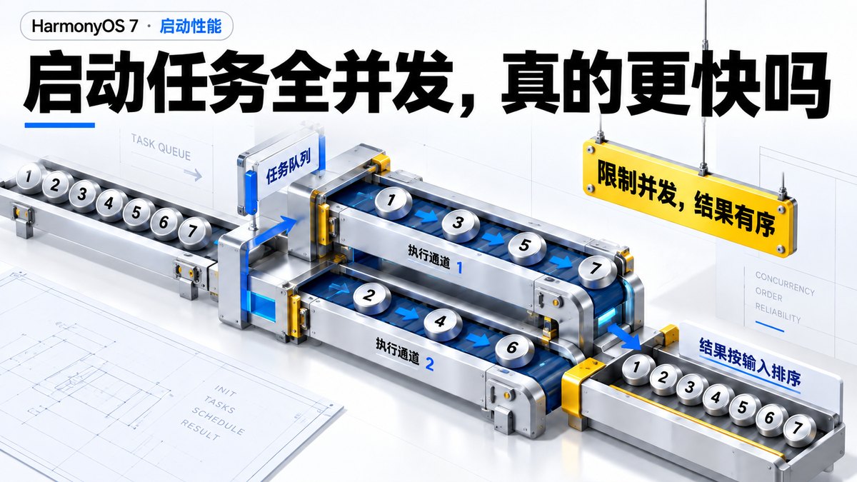 HarmonyOS 7 启动任务并发越多越快吗：用受控队列限制资源争抢