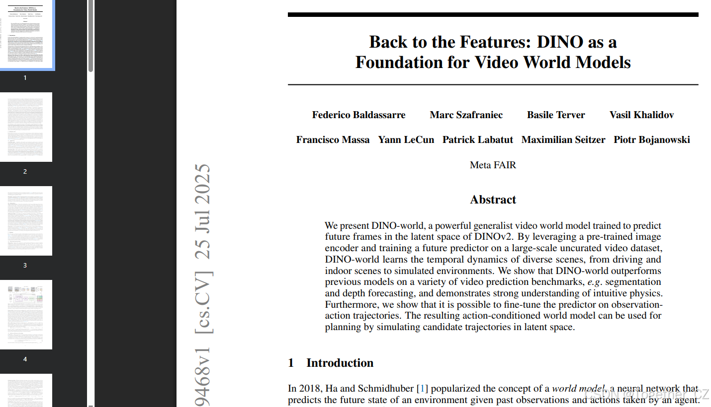 DINO-world：Back to the Features: DINO as a Foundation for Video World ...
