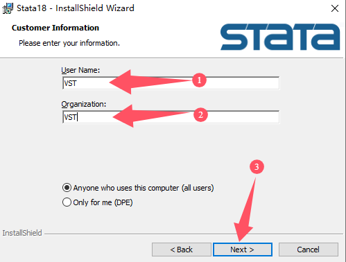 填写用户名及组织名，然后点击“Next”
